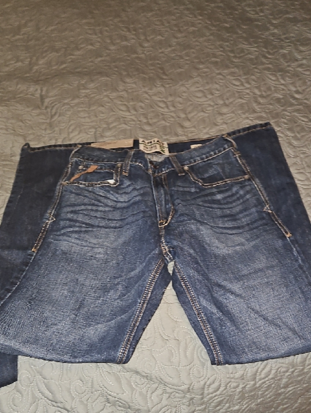 Ariat M1 Vintage Straight Leg Jeans in Dark Blue with Contrast Stitch - Picture 4 of 5